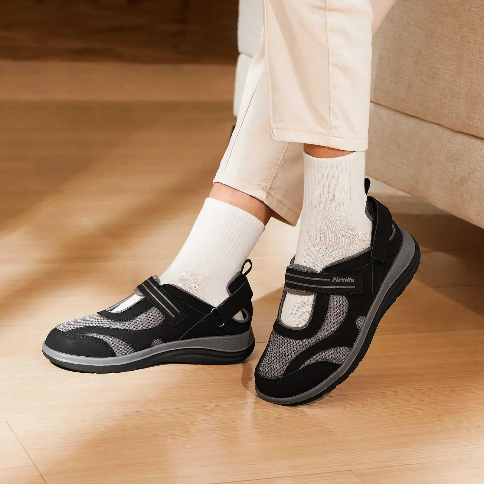 Women's Mary Jane Casual Shoes Sandals Widened Toe For Swollen Feet Lightweight Breathable Outdoor Elderly Shoe Sandals