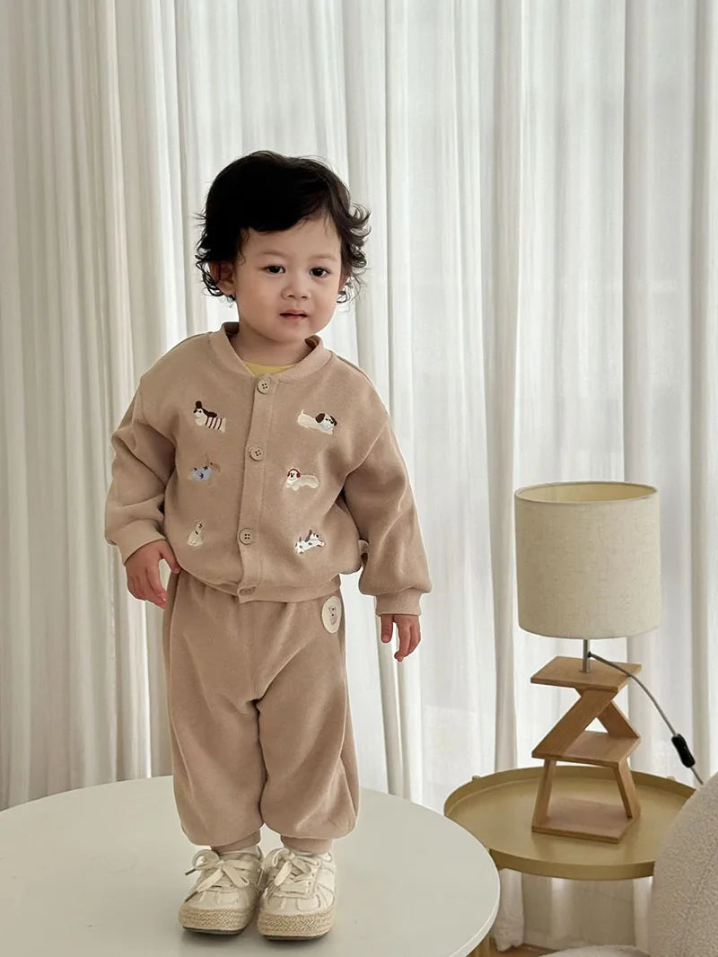 New Autumn Boys Girls Dog Baseball Uniform Cartoon Embroidered Pattern Kids Coat Fashion Children Clothes Pants 9M-5T Unisex