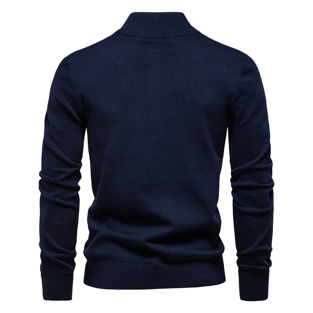 Men's Mock Neck Cotton Pullover Knit Sweaters Casual Business Strip Ribbed Turtleneck Sweaters for Men