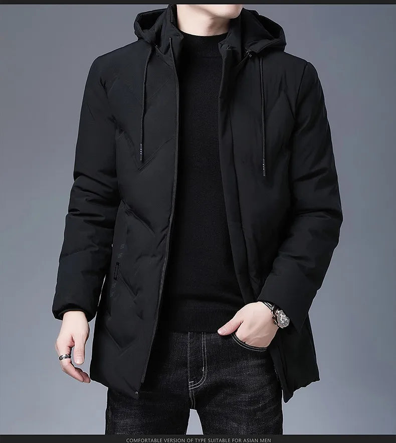 Men's Top Grade Designer Brand Parka Jacket, Thick Casual Fashion Windbreaker, Hooded Quilted Bubble Male Long Coats
