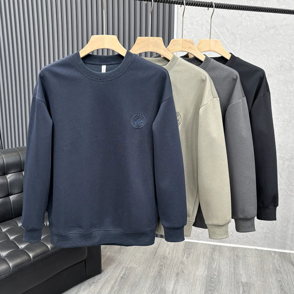 Autumn New American Retro Long Sleeve O-neck Embroidery Sweatshirts Men's Fashion Washed Old Terry Pullover Casual Sportwear
