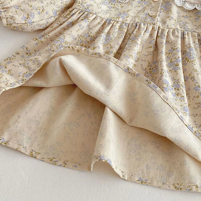 New Spring Girls Floral Dress Kids Cute Lace Doll Collar Princess Dress Children Sweet Flower Clothes For Kids 1-3Y Girls