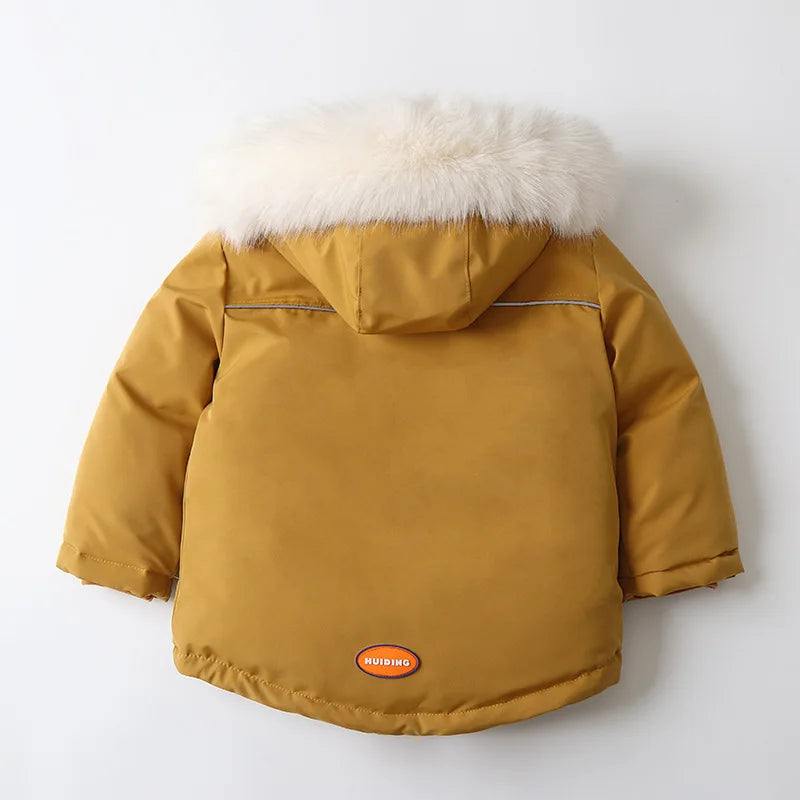 Unisex 2Pcs Winter Warm Children's Ski Clothes Set Thicken Fur Lining Hooded Coats & Overalls Set Snowsuit For Kids 2-5Y