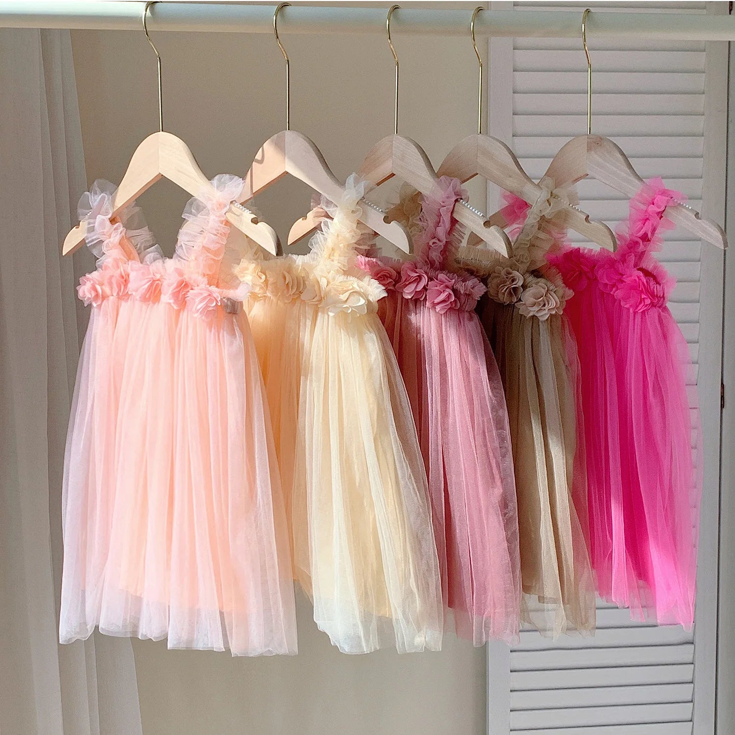 Summer Kids Sweet Mesh Dress Girls 6 Colours Suspended Floral Beach Skirt Children Tutu Princess Dress 1-6Y Girls