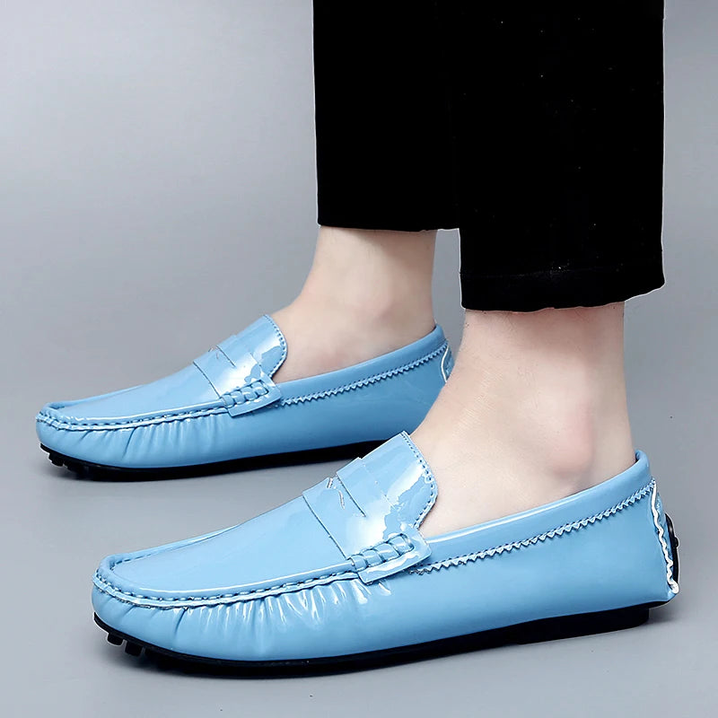 Fashion Style Men Blue Casual Loafers England Italy Stylish Trendy Male Formal Dress Shoes Large Size 35-48 Mens Moccasin Shoes