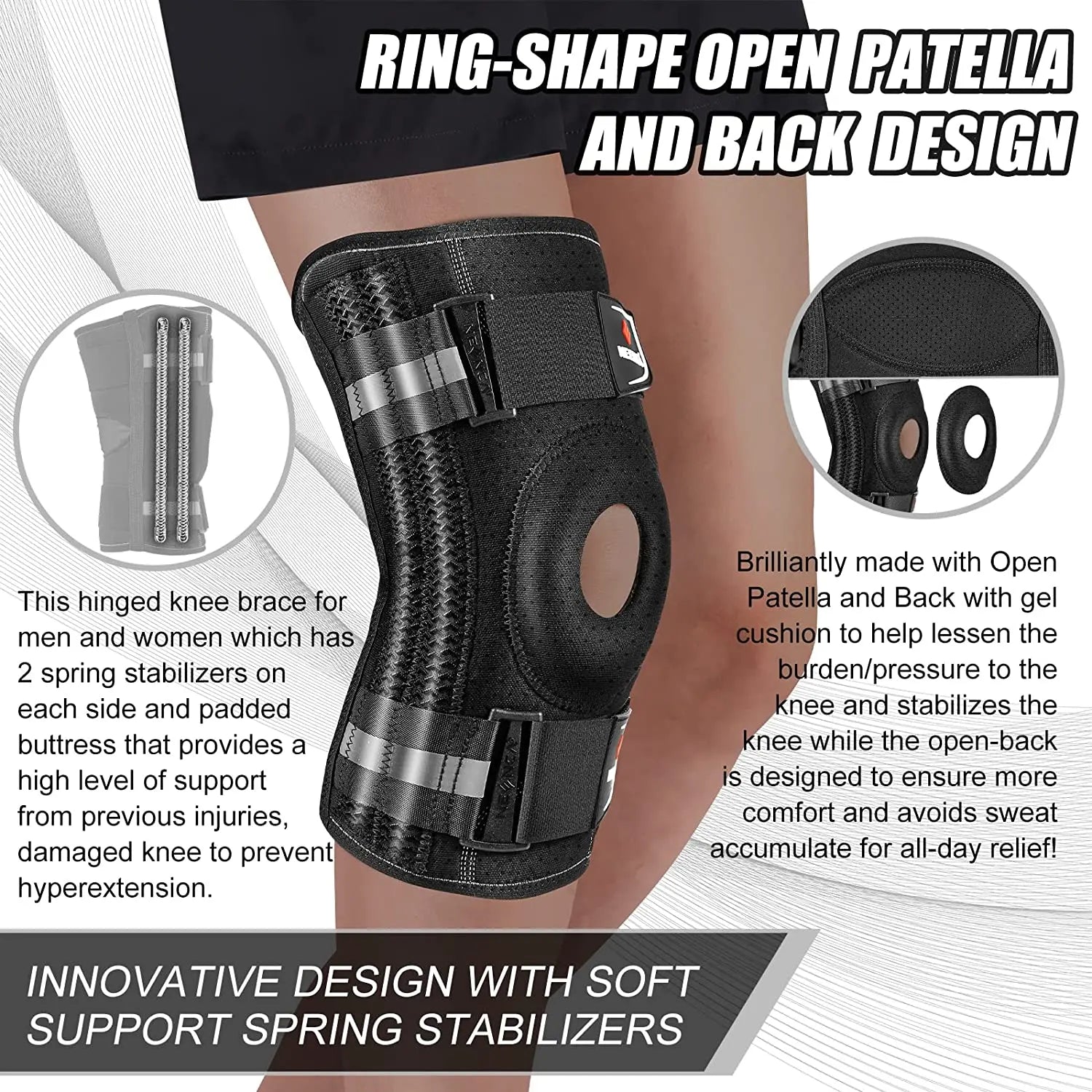 Knee Brace For Knee Pain With Patella Gel Pad And Side Stabilizers - Knee Support For Arthritis, Meniscus Tear, & Injury Recovery