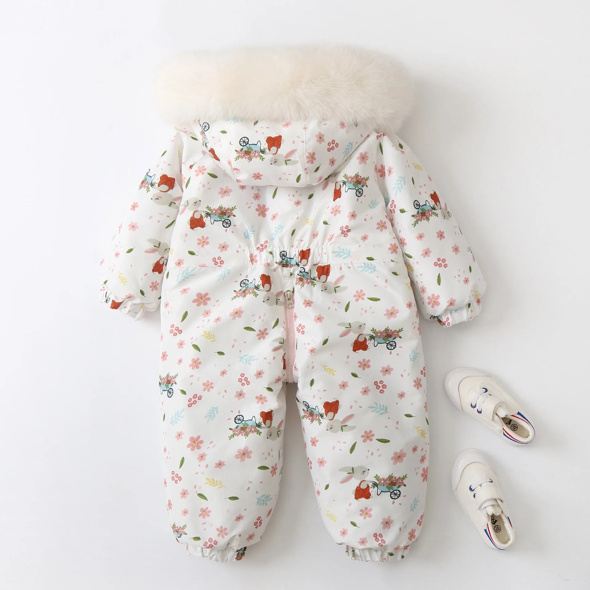 Kid's Snowboard Clothing 2024 Winter Children's Snow Suit Girls Floral Printed Ski Suit Boys Fur Lining Hooded Snowboard Coats 4-6Y Unisex