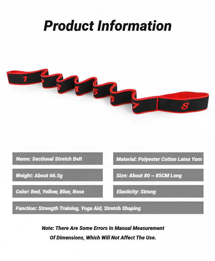 8 Section Style Dance Resistance Band Yoga Stretching Pilates Fitness Digital Elasticity Elastic Stretch Training Tension Belt