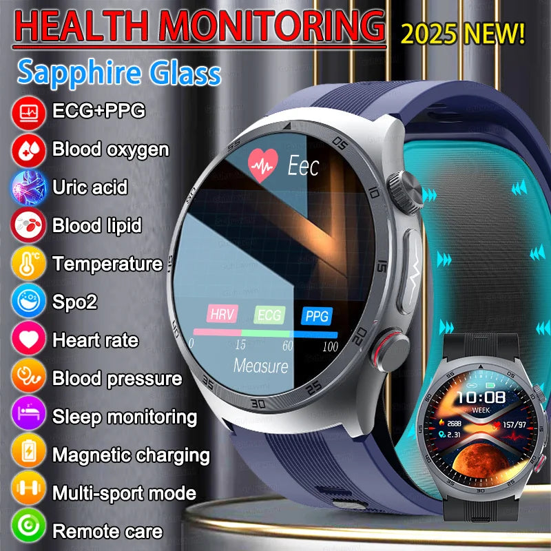 ECG Unisex Health Grade Smart Watch Air Pump Blood Pressure Blood oxygen ECG+PPG Bluetooth Call NFC Smartwatch For Men & Women