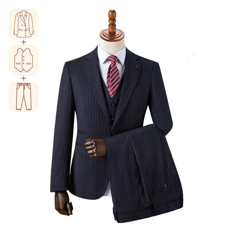 Men's Premium British Striped Suits, Business Formal Dress, Wedding, and Groom, Slim-Fit, Coat Vest & Pants -  Customized Sizes Available