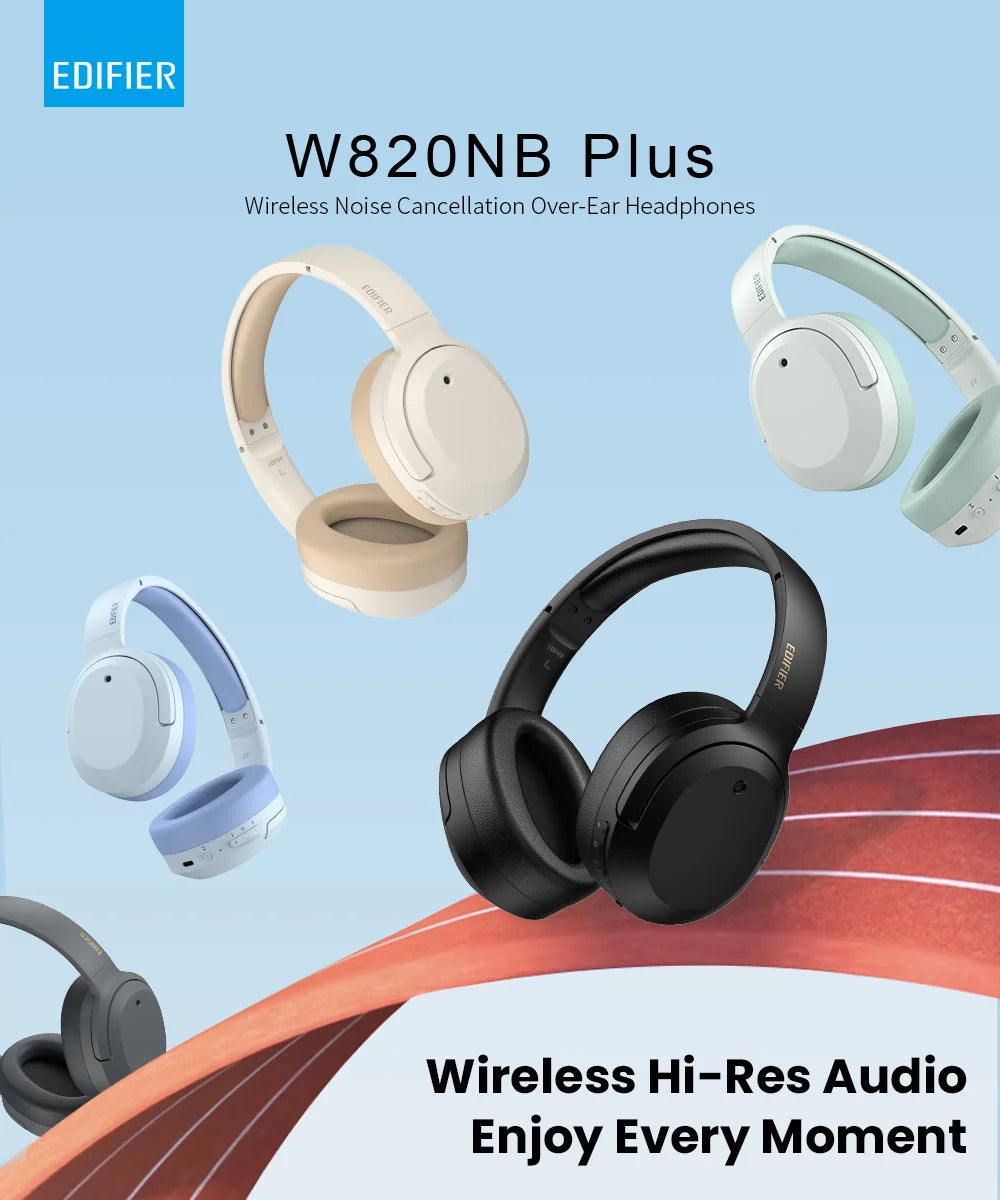 Edifier W820NB Plus Wireless Noise Cancelling Headphones 43dB ANC Hi-Res LDAC Codec 49hrs Playtime Over-Ear Bluetooth Headset