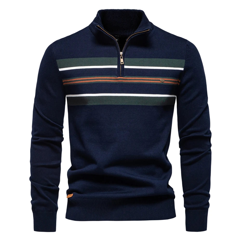Men's Mock Neck Cotton Pullover Knit Sweaters Casual Business Strip Ribbed Turtleneck Sweaters for Men