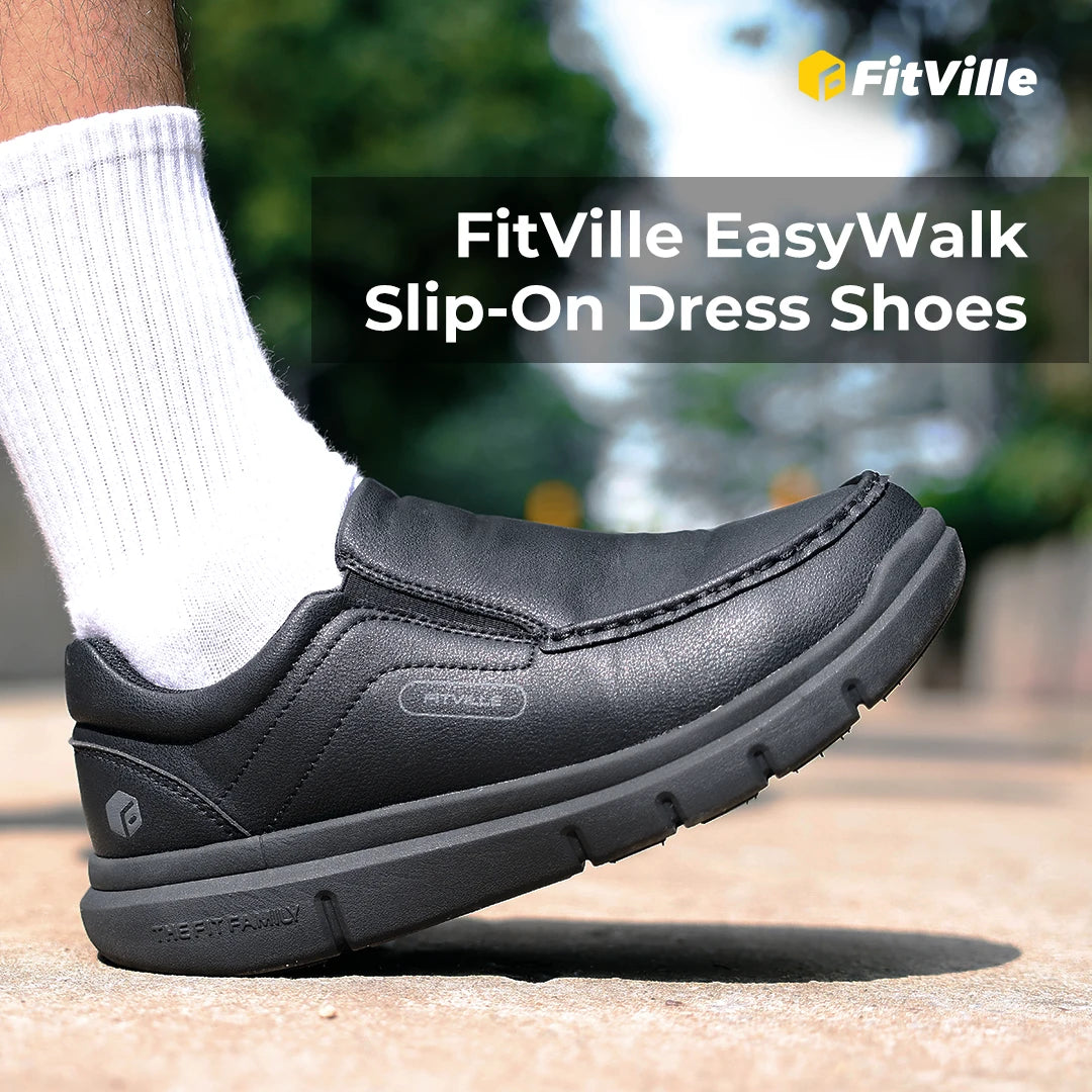 Men's Shoes Wide Width Leather Slip-On Casual Shoes Lightweight For Swollen Feet with Arch Support Pain Relief
