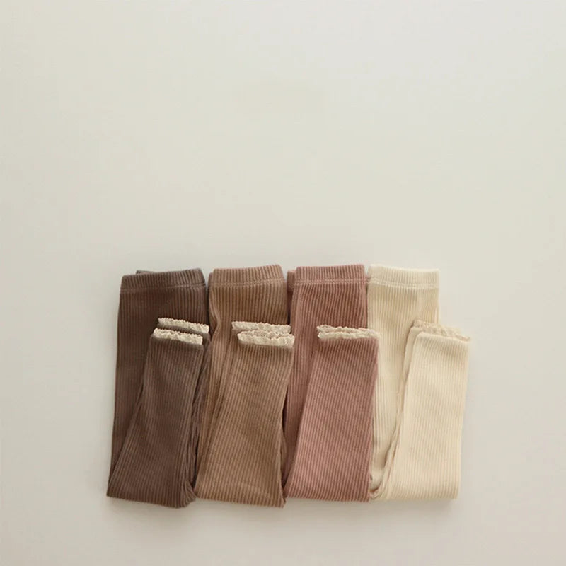 2025 Lente Nieuwe Baby Meisjes Effen Kanten Leggings Katoenen Baby Broek Peuter Casual Broek Kinderen Stretch Leggings 4-6Y