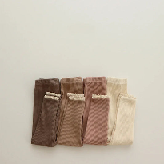 2025 Lente Nieuwe Baby Meisjes Effen Kanten Leggings Katoenen Baby Broek Peuter Casual Broek Kinderen Stretch Leggings 4-6Y