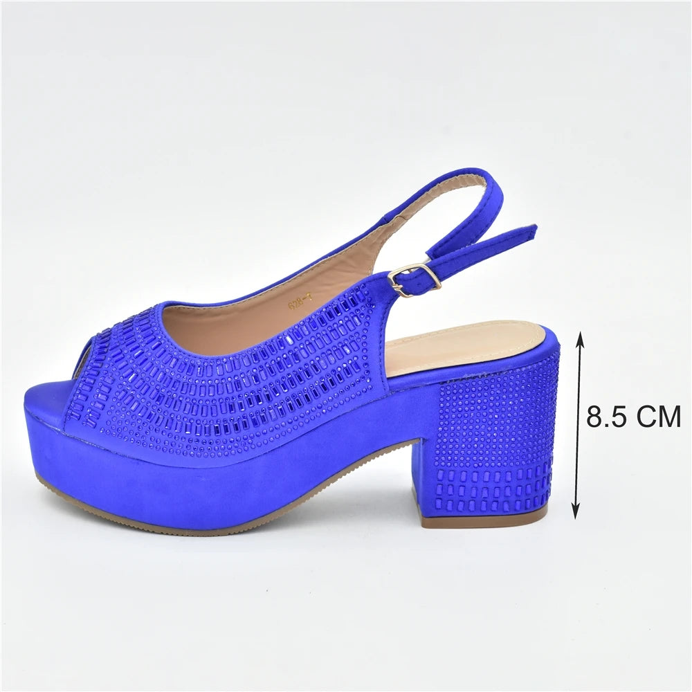 Africa Shoe and Bags Set Decorated with Rhinestone Wedges Shoes for Women Italian Women Wedding Shoes with Bag Set