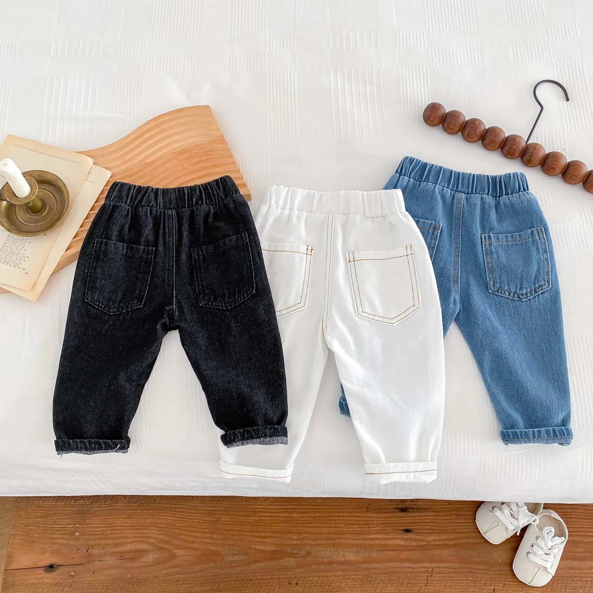 Kid's Trousers Base Colour Children Soft Denim Pants Boys Jeans Girls Solid Skinny Pants 1-6Y Unisex