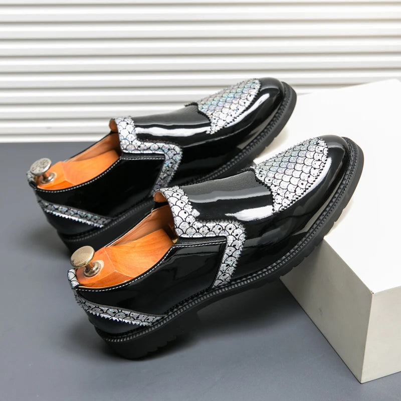 Slip-on Men Formal Dress Party Shoes Black Silver Male Business Adult Loafers Large Size 38-47 Adult Fashionable Wedding Shoes