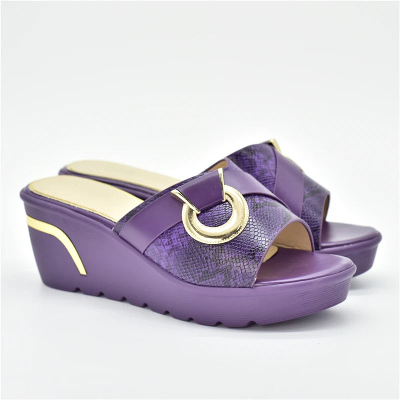 African Party Shoes Decorated with Metal Wedding Shoes for Women Bride Wedges Shoes for Women Luxury Shoes