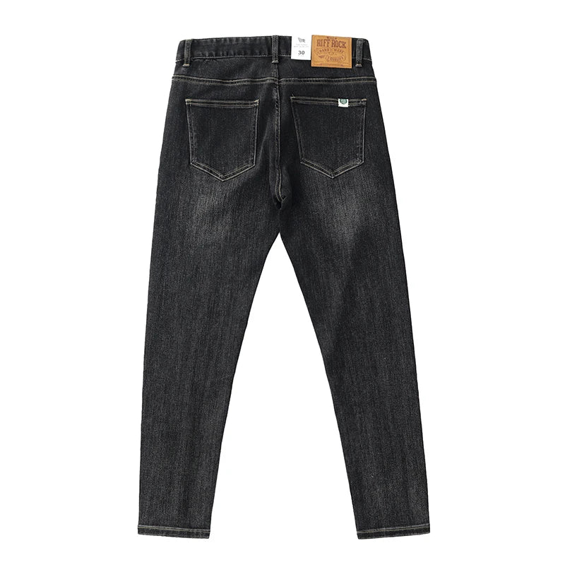 Herfst Nieuwe Amerikaanse Retro Zware Zwarte Denim Stretch Jeans Heren Eenvoudige Gewassen Oude Casual Rechte Slanke Potloodbroek