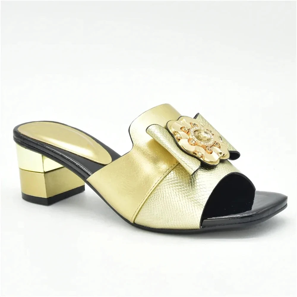 Italian Party Shoes Decorated with Big Rhinestone Women's Shoes Sexy Ladies' Open Toe Designed Pumps