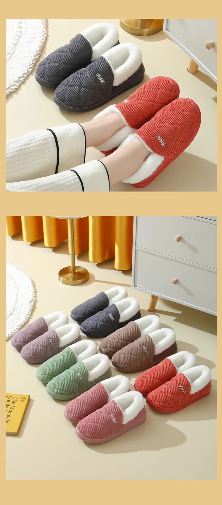 Women's Winter Warm Fuzzy Slippers Soft Cosy Plush Lined With Non-Slip Flat Sole Suitable For Bedroom Use Fur Fluffy Indoor Cotton Shoes