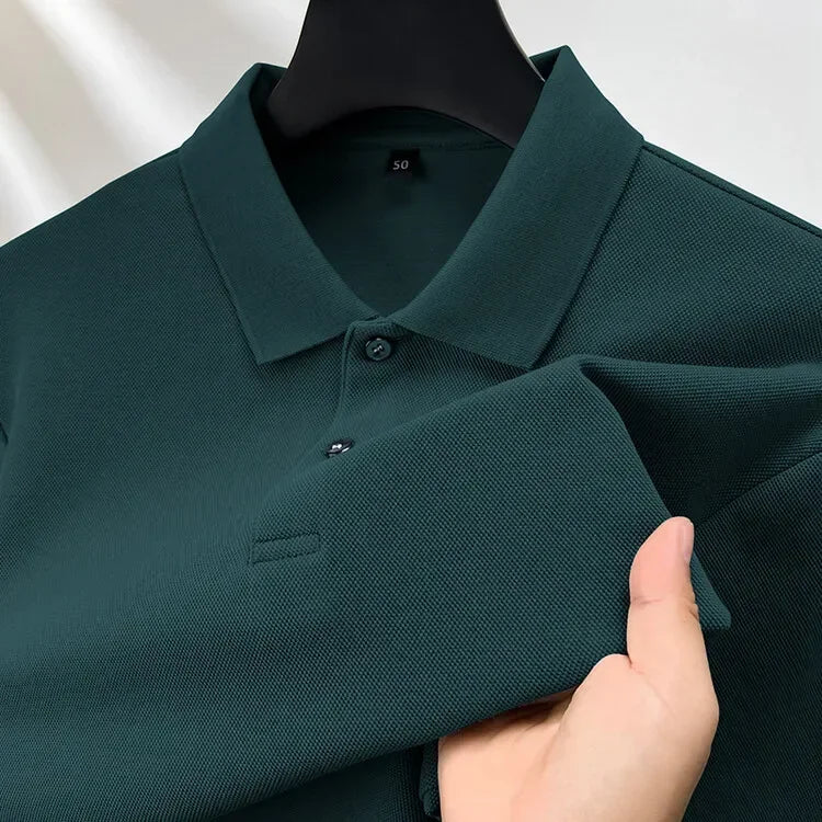 Men's 100% Cotton Polo Shirt, Four Seasons Universal Leisure Long Sleeve, Breathable Lapels T-shirt, Perfect and Durable for Golf Sports