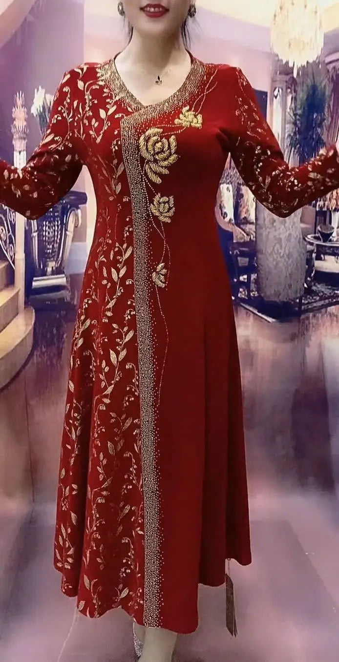 Elegante V-halsjurken met print voor woon-werkverkeer Lente Herfst Nieuwe A-lijn Dameskleding Lange mouwen Stijlvolle bloemenruiten Lange jurk