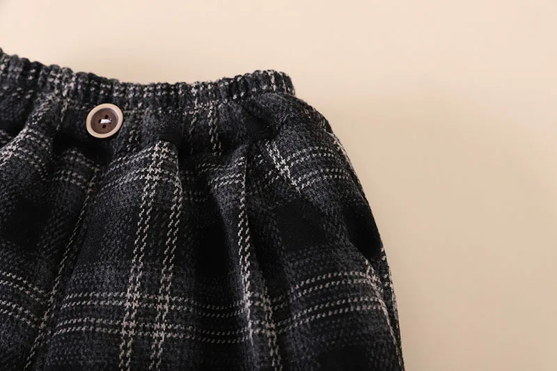 Winter Baby Children's Pants Girls Retro Plaid Thick Trousers Fur Lining Boys Warm Casual Pants 0-5Y Unisex