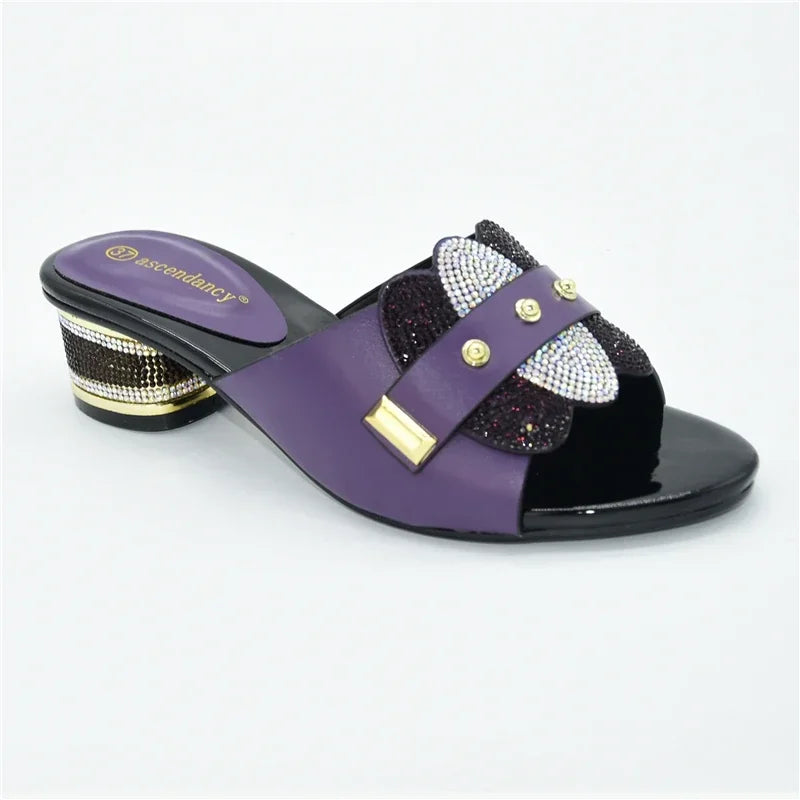 Nigeria Women's Shoes Party Pump High Heels Fashion Women's Summer Fall Non-slip Rhinestone Shoes Square Toe Shoes