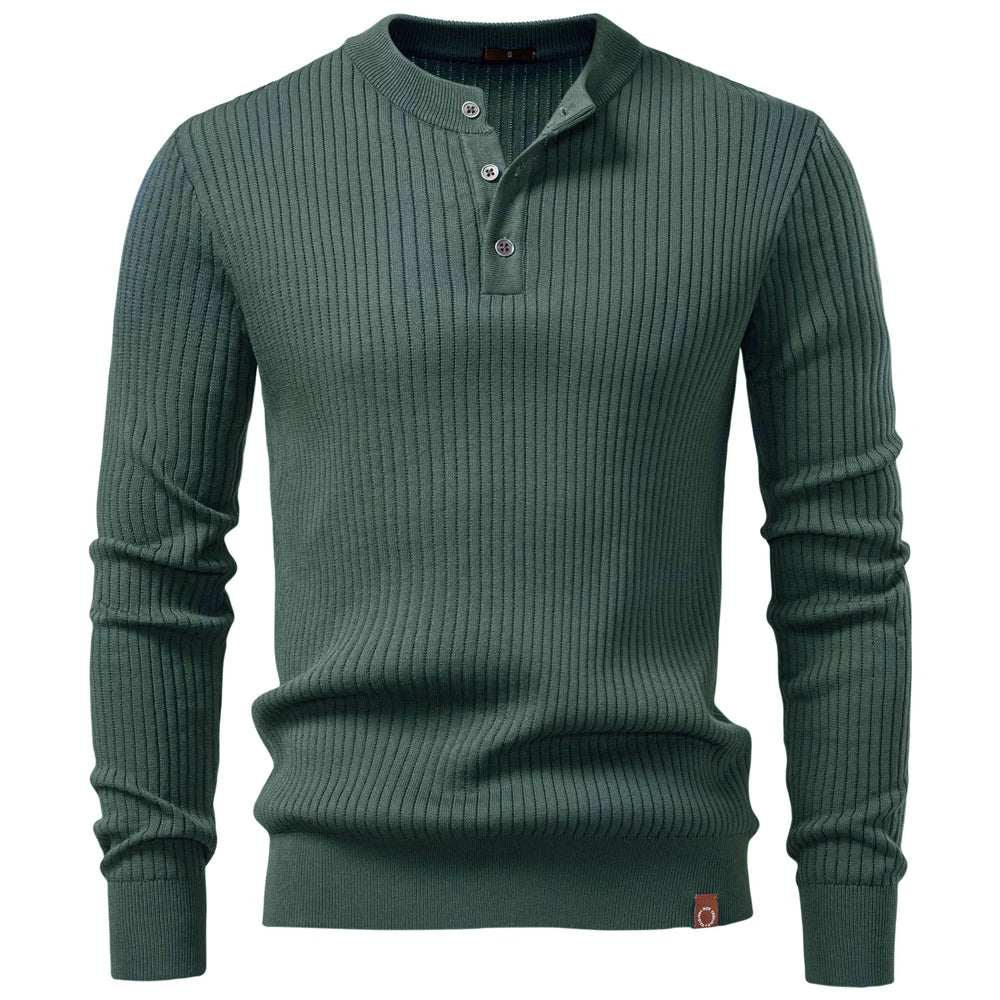 Men's Long Sleeve T-Shirt Fashion Knitted Slim Fit Polo Sweater Ribbed Henley Collar T-Shirt For Men