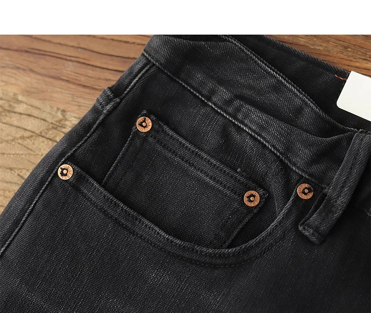 5028# 2024 Lente en herfst Nieuwe Amerikaanse retro elastische zwarte denim jeans Heren eenvoudige gewassen slanke rechte jeugd casual broek