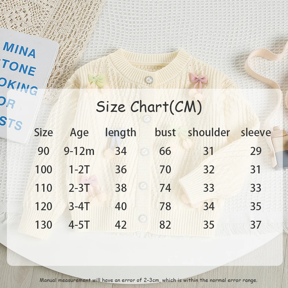 New Autumn Kids Knitted Cardigan Candy Colour Bow Girls Knitted Sweater Korean Loose Children Tops 9M-5T Girls