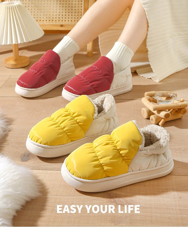 Women's Winter Warm Flat Slippers With Soft Fluffy Cosy Cotton Thick Bottom and Non-Slip Sole Suitable For Home and Outdoor Use Ladies Shoes