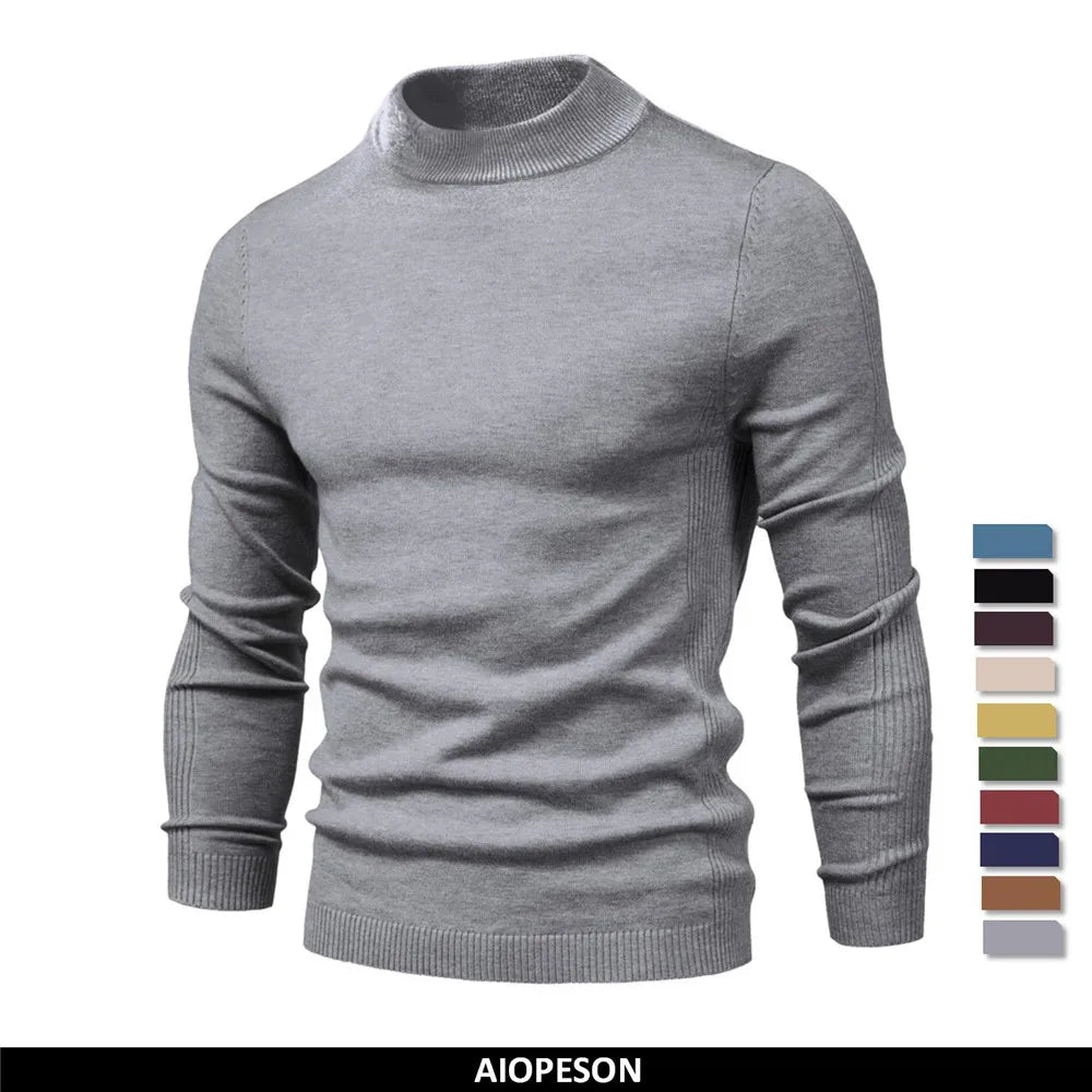 Men's Soft Mid Neck Pullover Casual Solid Colour Winter Warm Men's Sweater High Quality Pullover For Men