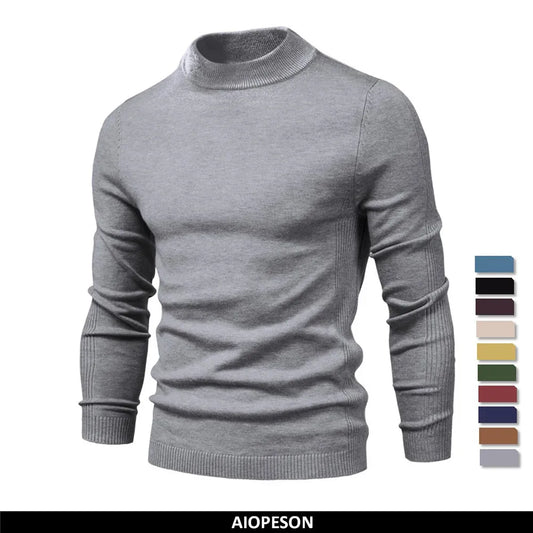 Men's Soft Mid Neck Pullover Casual Solid Colour Winter Warm Men's Sweater High Quality Pullover For Men