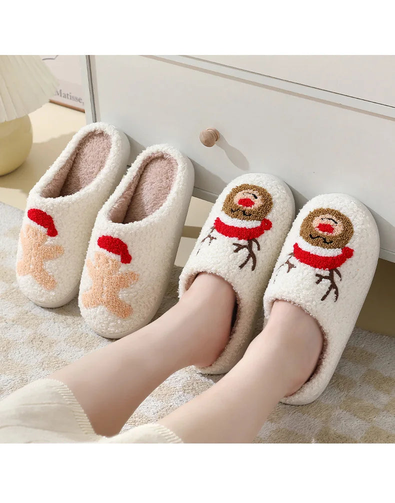 Unisex Christmas Winter Warm Cute Fluffy Slippers Suitable for Couple Bedroom Use and As Gift Cotton Shoes With Soft Sole Flat Shoes