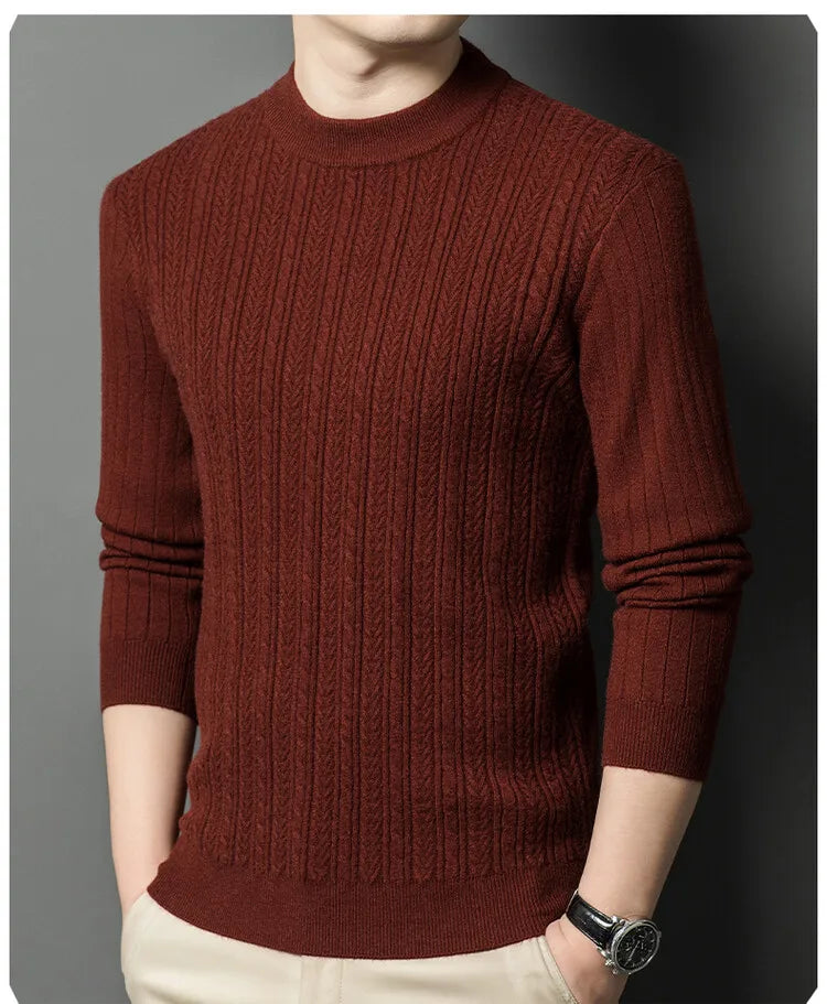 Men's Autumn and Winter Warm Turtleneck O-Neck Sweater, Thickened Slim-Fit Bottoming Shirt, Fine knitted Sweater Sizes M-4XL