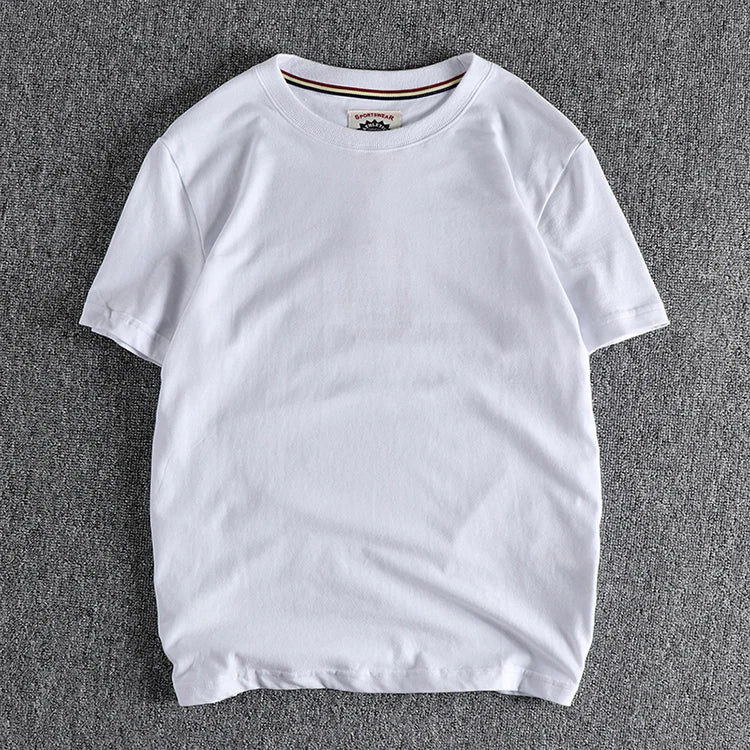 Summer New American Retro Short-sleeved O-neck Solid Color T-shirt Men's Fashion Simple 100% Cotton Washed Casual Sport Tops