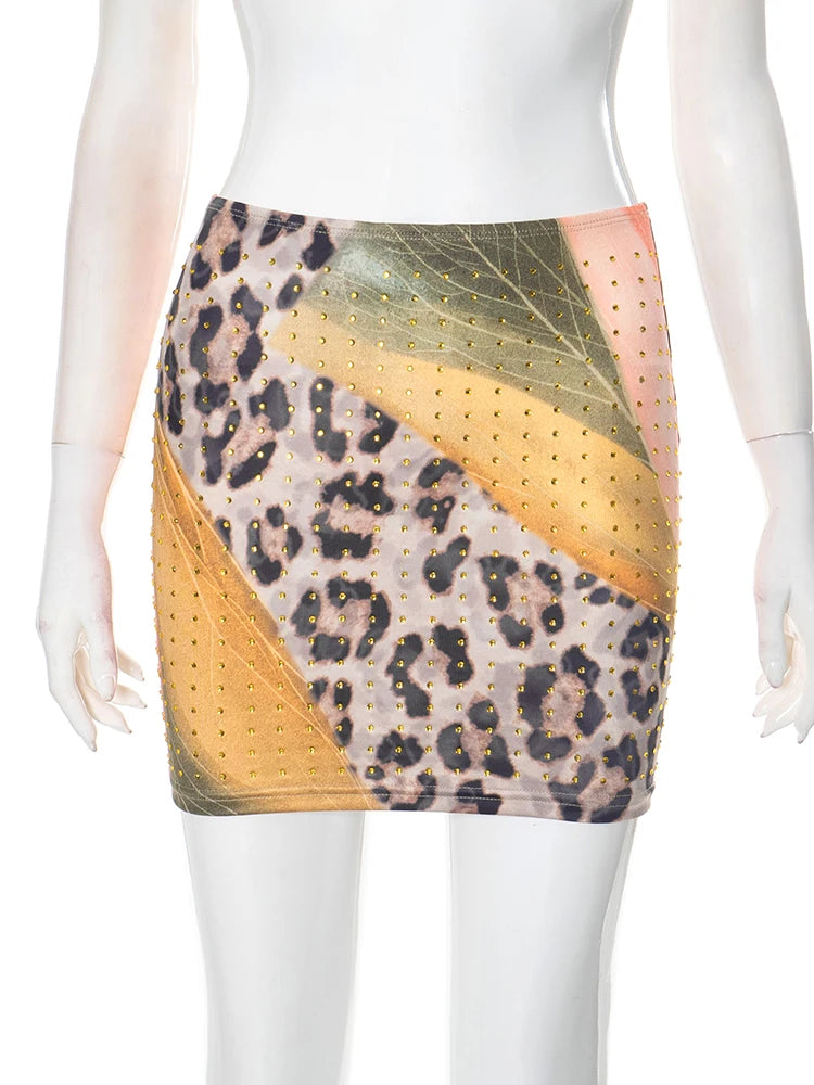 Strass luipaardprint rokken dames wilde basic wilde zomer trend Y2K hottie sexy skinny party clubwear mini bottom