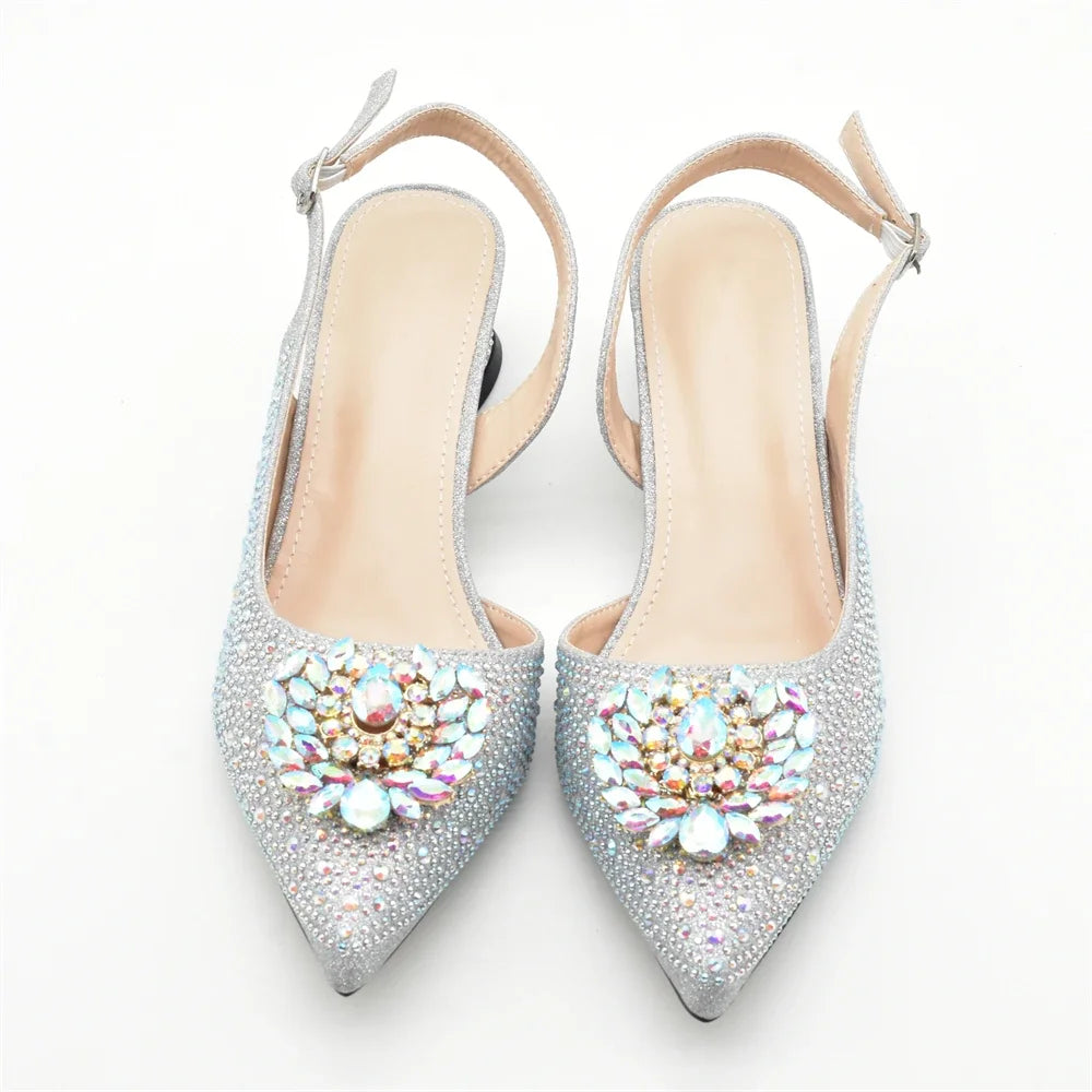 African Women Heel Shoes and Bag Party Set Italian Design with Matching Clutch Bag for Ladies' Wedding