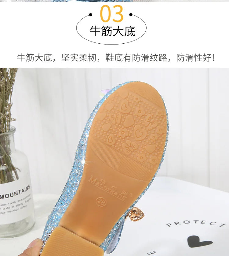 Fashion Elsa Princess Girl Shoes Frozen Cartoon Dress Shoes For Girls Fashion Party Shoes With High Heels Christmas Gifts