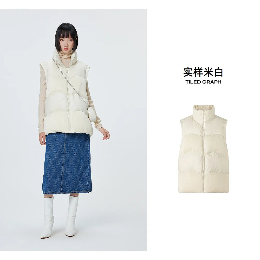 Women's Down Vest Loose Stand Collar, Solid Colour Duck Down, Sleeveless Jacket Basics Commuter For Ladies
