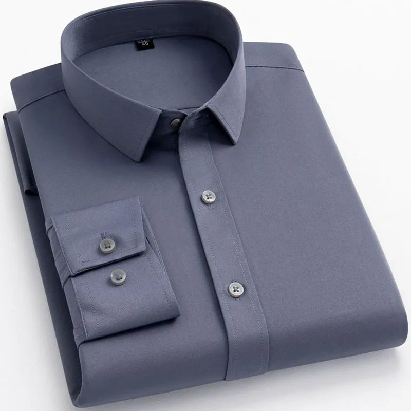 Non-iron Solid Office Shirts for Men Latest Anti-wrinkle Comfort Soft Business Without Pocket Smart Causal Purple Slim Fit Blous