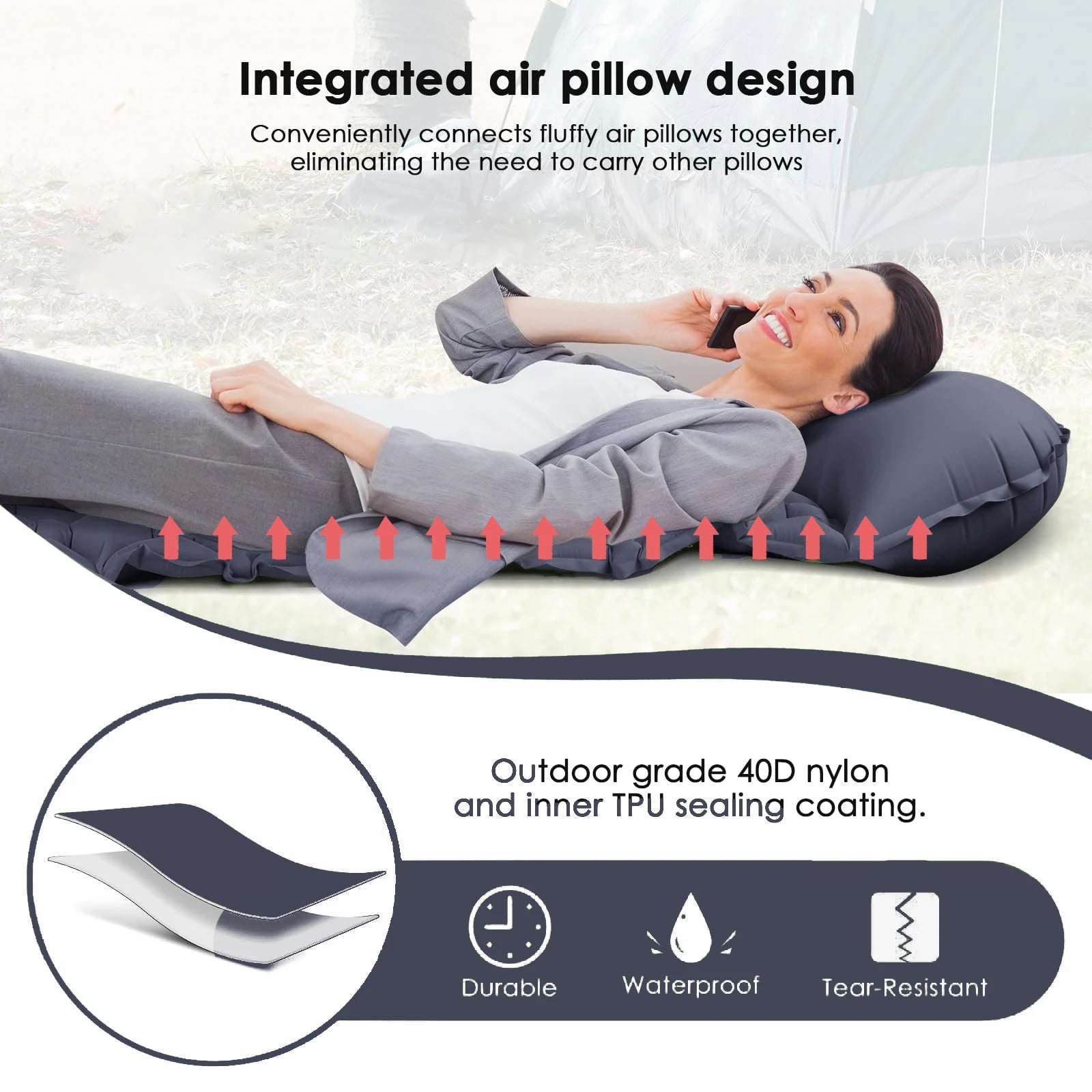 New Single Inflatable Mattress - Connectable, Lightweight & Portable for Camping, Travel, Home Use - Fast Shipping!