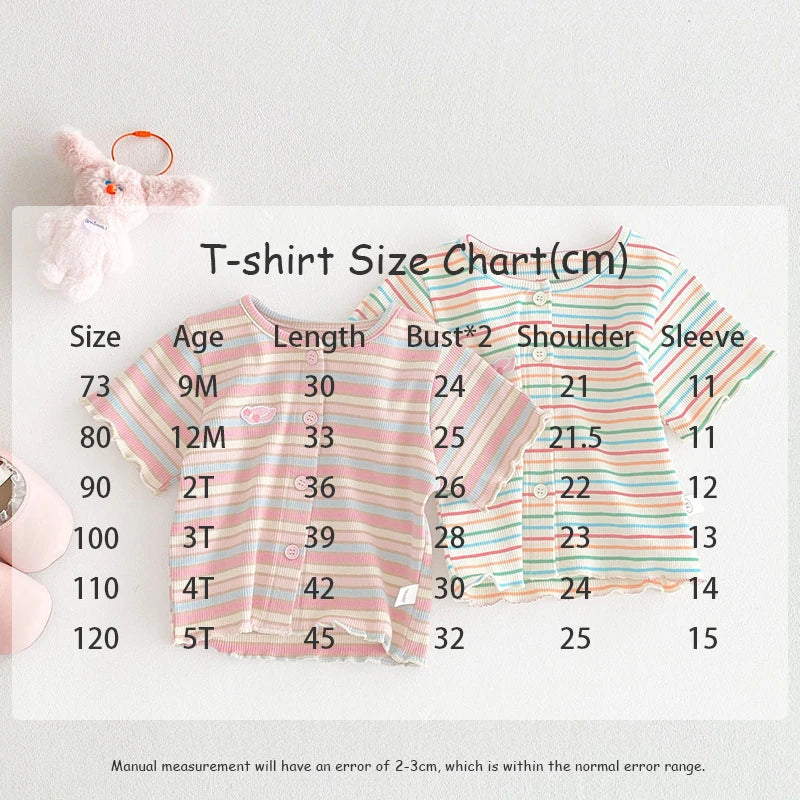 New Summer Girls Colourful Striped Cardigan Kids Short-Sleeved Knitted Sweater Children Cute Lace Bow Jeans 0-5Y Girls