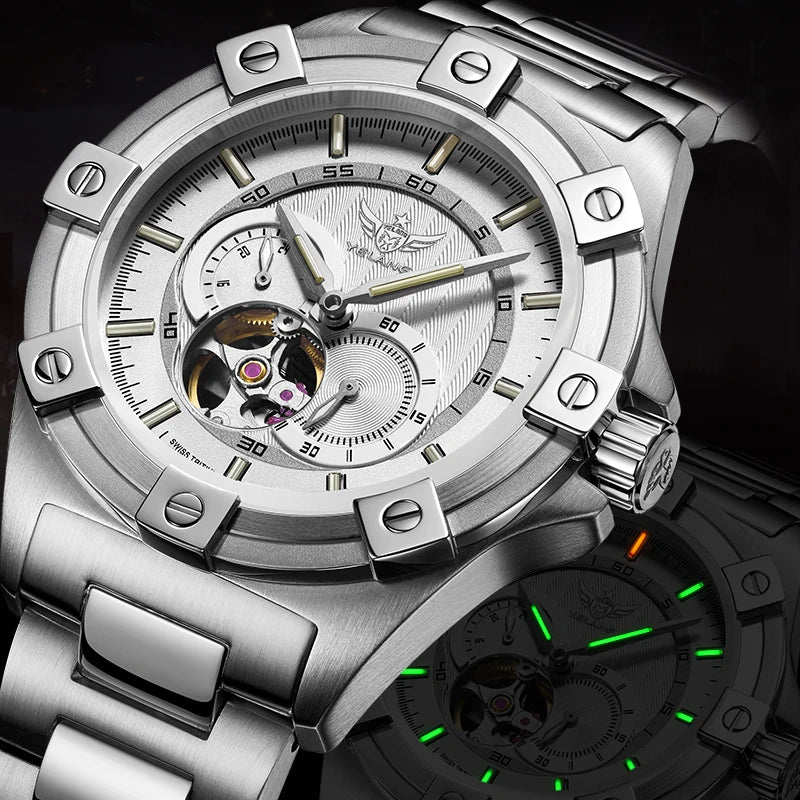 Yelang V1024 Men's 44mm Automatic Mechanical Watch Luminous 100m Water Resistant Japan Miyota 82S7 Movement Stainless Steel Band