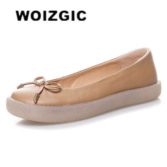 Women's Ladies Female Mother White Genuine Leather Shoes Flats Non Slip On Casual Bow Plus Size 43 42 JZ-19111