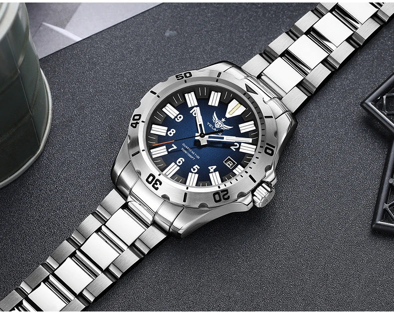 YELANG V1036 42mm Men's Quartz Watch Luminous Display Japan Movement 30ATM Waterproof Stainless Steel Band with Luminous Hands