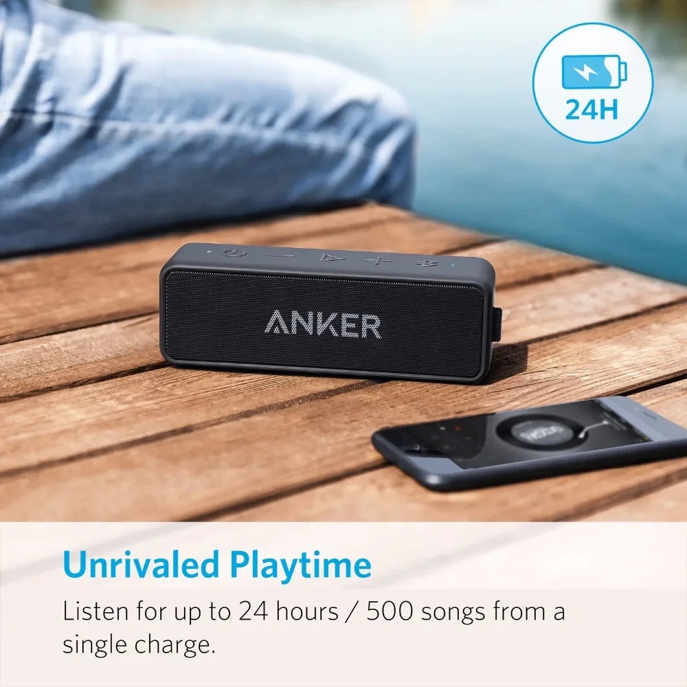 Anker Soundcore 2 draagbare draadloze Bluetooth-luidspreker, betere bas, 24 uur afspeeltijd, 20 meter Bluetooth-bereik, IPX7-waterbestendigheid
